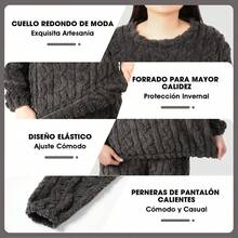 Conjunto de pijama de franela, ropa de dormir suave y afelpada, pijamas de manga larga gruesos, elásticos y antiestáticos para mantenerte caliente en invierno - Albaricoque - Ver 2