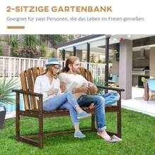 Two-Seater Wooden Garden Bench With Backrest And Armrests, Load Capacity Up To 240 Kg, For Garden And Balcony, Burnt Finish - Camel - View 5