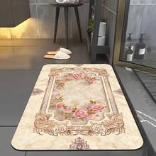 European Classical Floral Diatomaceous Earth Bathroom Mat Non-Slip Quick-Drying Absorbent Soft Comfort Rug Bathroom Shower Laundry Bedroom Kitchen Floor Mat - Black - View 6
