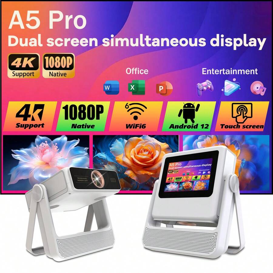 2026 New A10PRO Home Theater, Android Projector, Home Projector, High Definition Projector, Smart Home, Touch Projector, Native 1080P, Supports 4K. Wifi 6/5G, APP Function, Suitable For Office And Home Events. Perfect Birthday Gift, Home/Cinema Projector. - White - View 1