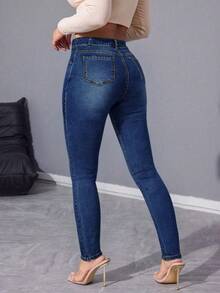 Stretchy Skinny Jeans, Suitable For Everyday Outings, Home, And Casual Occasions - Dark Wash - View 2
