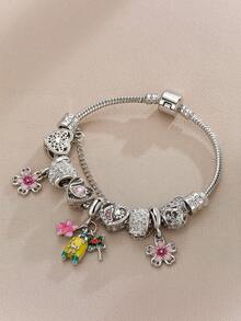 Vibrant Chic Charm Bracelet - Multicolor Hollow Star & Cherry Blossom Accents, Adjustable DIY Snake Chain With U-Shaped Airplane, Swan Beads For Everyday, Vacation, And Boho Chic Wear - Perfect Accessory For Travel, Adventure, And Fashion Enthusiasts - 彩色 - 查看 3