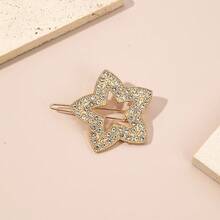 1pc Boho Metal Rhinestone Flower Hairclip Barrette - Gold Hollow Minimalist Half Moon Star Side Clip Pin, Decorative Hair Accessories For Women And Girls Headdress - Multicolor - View 8