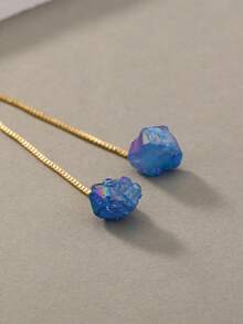 Nooxian 1件 时尚可调节蓝色紫水晶天然石吊坠项链 - 金黃色 - 查看 5