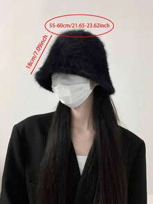 Cute Rabbit Fur Bucket Hat For Women, Flattering Design, Warm & Versatile, Winter Accessories, White Winter Outfits - Black (A) - View 4