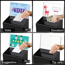 Secure Black Acrylic Donation Box For Events Portable With Lock And Sign Holder - Black - View 4