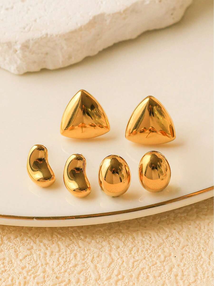 Mazuer 一对简约18K镀金水滴三角形耳钉，不锈钢材质，女士饰品，适合通勤、派对、日常佩戴、办公室等场合。 - 金黃色 - 查看 1