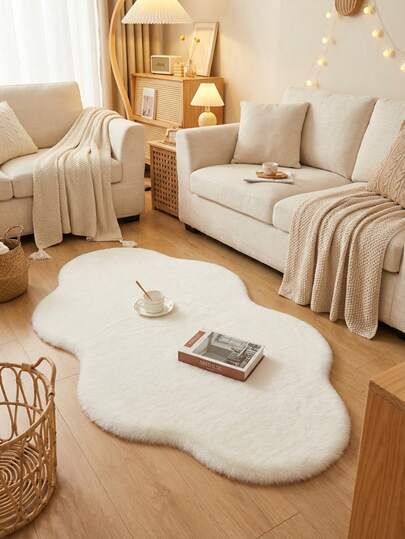 1pc Soft Fluffy Fur Mat White Cloud Shape Design Area Rug, Comfortable For Bedroom, Living Room, Study, Office, Entryway, Room Decor As Floor Mat, Plush Bedroom Rugs, Washable & Non-Slip, Cute Rug - Indoor All-Season Home Decor, Ideal For Indoor Use