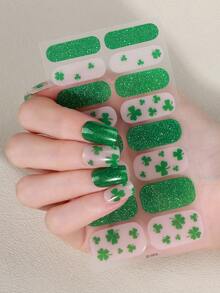 1pc St. Patrick's Day Nail Art Strip, Spring Green Nail Clovers Lucky Nail Wraps, Easy Application, Salon Quality, Nail Stickers For Women's Holiday Celebrations Nail Supplies Nails - Green - View 17