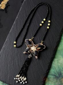 1pc Asymmetrical Pattern Beaded Butterfly Pendant Necklace, Suitable For Daily Wear, Gifts, Parties, Festivals, Weddings - Multicolor - View 5