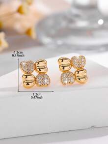 1 Pair Elegant Minimalist Geometric Design Cubic Zirconia Stud Earrings, Ideal For Women And Girls Everyday Wear - Multicolor - View 6