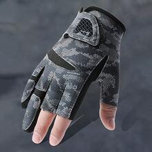 1 par de guantes de pesca rojo/negro/verde, estilo deportivo casual con tela elástica y transpirable, de tres dedos y medio dedo, con almohadilla de silicona antideslizante en la palma, protección solar y agarre mejorado, ideales para pesca, ciclismo, senderismo y como regalo de verano - Multicolor - Ver 2