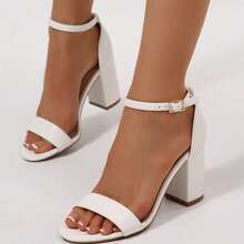 Women's Open Toe Chunky Heel Sandals – Adjustable Ankle Strap For Office, Casual & Daily Wear, Zapatos Elegantes De Mujer - 白色 - 查看 1