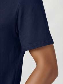 男士复古短袖半拉链 Polo 衫，修身轻薄 T 恤，夏季套装 - 藏蓝色 - 查看 3