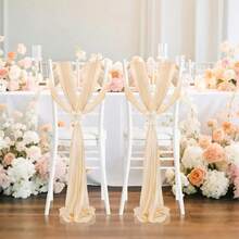 16件套浪漫婚礼椅背装饰带，长款雪纺蝴蝶结装饰，20*275厘米/7.8*108英寸，适用于婚礼走道仪式装饰、宴会厅、教堂、派对、餐厅、户外装饰 - 香檳色 - 查看 2
