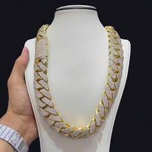 15mm Men's Cuban Chain Necklace With Ice Crystal Hip-Hop Rhinestones Dazzling Heavy-Duty Thick Chain Cuban Link Necklace Unisex Luxury Hip-Hop Jewelry Men's Chain Necklace Men's Cuban Chain Necklace - 金的 - 查看 1