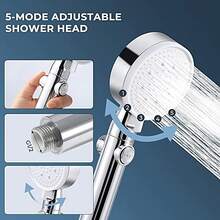 Bộ 2 vòi sen cao áp 5 cấp độ có công tắc tắt + ống dẫn nước màu bạc 1.5m, dùng cho phòng tắm gia đình, có vòi phun điều chỉnh được. - nhiều màu - Xem 9