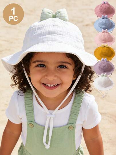 1pc Baby Sun Hat,Baby Bucket Hat,Adjustable Breathable Daily Casual Bucket Hat,Baby Fisherman Hats For Newborn Baby 1-3 Years Old,Bowknot Children's Fisherman Hat Sunscreen Hat With Windproof Rope,Baby Girl Spring Clothes,Little Girl Fall Outfits,Suitable For Both Home And Outingbaby Gift,Girl Gifts,Girls Outfit Sets,Toddler Girl- Cute & Comfortable