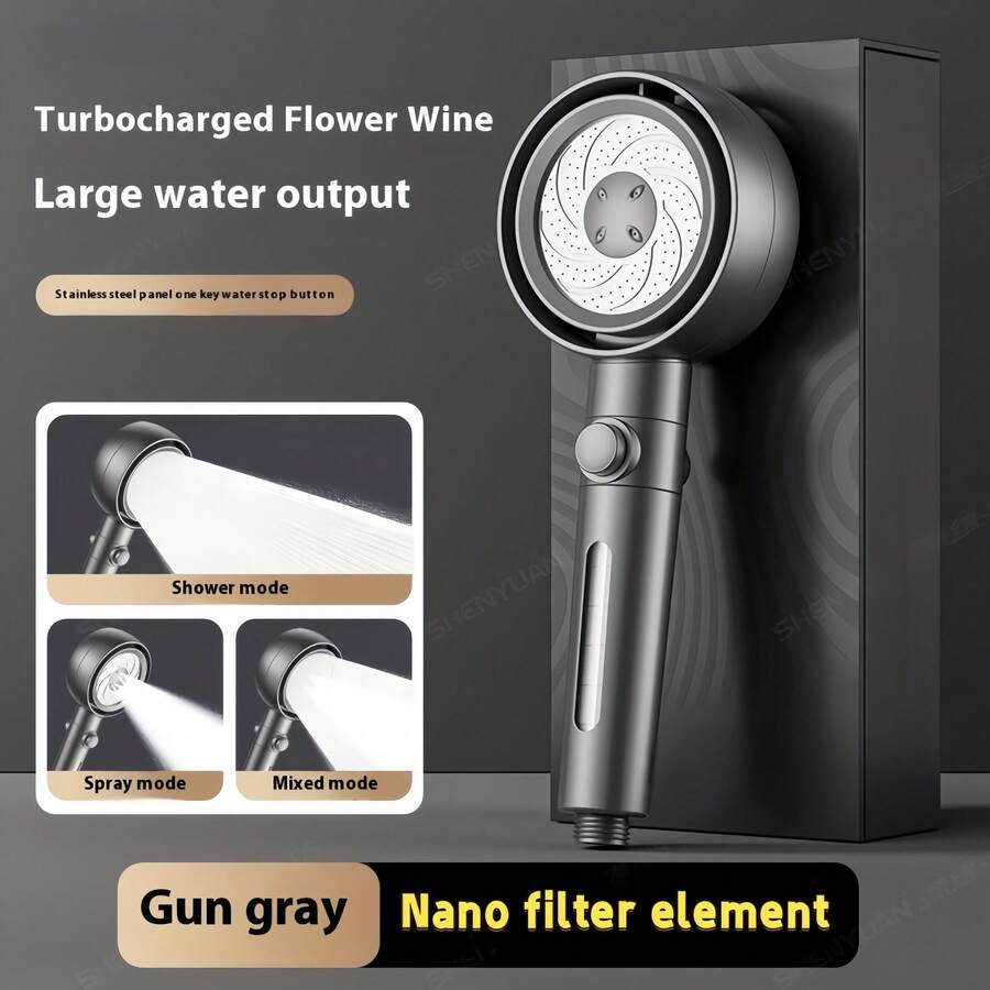 Kepala Pancuran Pegang Tangan, Pahlawan Hitam, Dengan Penapis Boost, Aliran Air Kuat, Naik Taraf 580%, Diperbuat Daripada Bahan ABS Tebal Niche Shower Pancuran Mandi Kepala Shower Shower Filter Rainfall Shower Head Shower Head Handheld - Grey - View 1