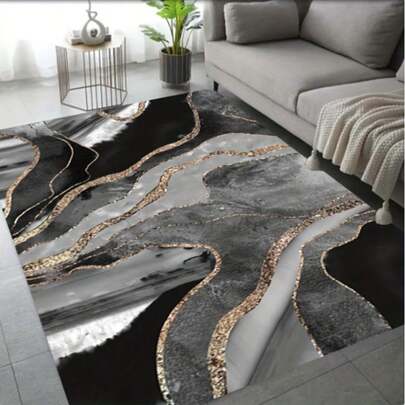 1pc Modern Gray & White Striped Carpet, Suitable For Living Room, Bedroom, Entryway