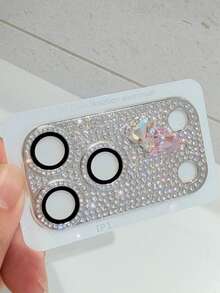 1片装奢华闪亮全屏水钻心形镜头保护膜，兼容 17 Pro Max/17 Pro，防震摄像头屏幕保护膜 - 銀色 - 查看 2