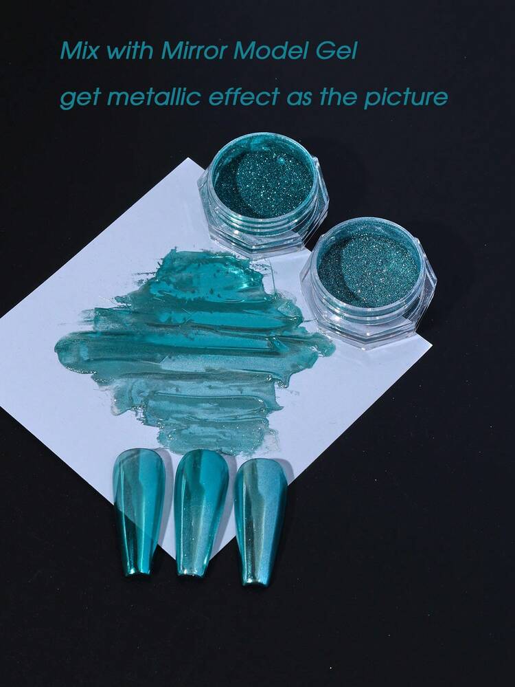 2 Boxes Turquoise Metal Color Nail Glitter, Metallic Blue Nail Art Pigment Powder, Gorgeous Nail Decoration DIY For Women And Girls - Baby Blue - View 7