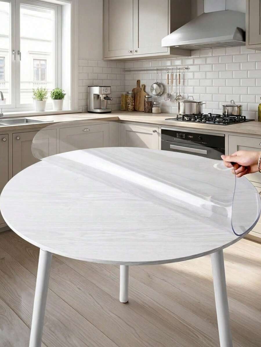 Clear PVC Table Cover For Round Tables, Waterproof, Oil & Heat Resistant, Soft Flexible Glass-Like Mat For Desk & Furniture Protection - Transparent - View 1
