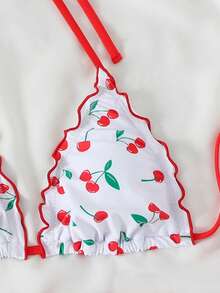 Women's Floral & Plant Print Tie-Back Backless Bikini Set, Cute Beach Vacation - White - View 9