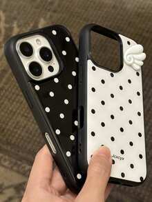 可爱天使翅膀波点软壳手机壳，兼容 17 Pro Max、17 Pro、17、16 Pro Max、16 Pro、16、15 Pro Max、15 Pro、15、14 Pro Max、14、13、12 Pro Max、11，白色简约 Y2K 女孩风格 - 黑色波點翅膀 - 查看 6