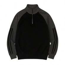 Half-Zip Two-Tone Sweatshirt, Plain, Soft, Warm - Lead/black - View 3