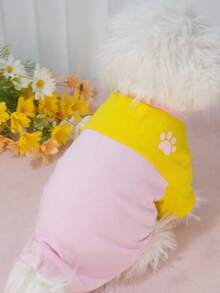 2-Tone Pet Dog Paw Print T-Shirt, Casual Outdoor Wear For Small Cats & Dogs - Pink - View 8