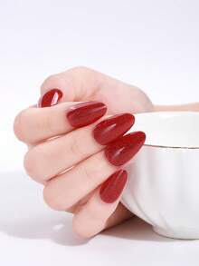 20Pcs Semi-Cured Gel Nail Strips, Red Glitter Gel Full-Coverage Nail Stickers, Salon Quality, Requires Use With UV Lamp, DIY Nail Stickers, Suitable For Women To Use At Home. - Red - View 2