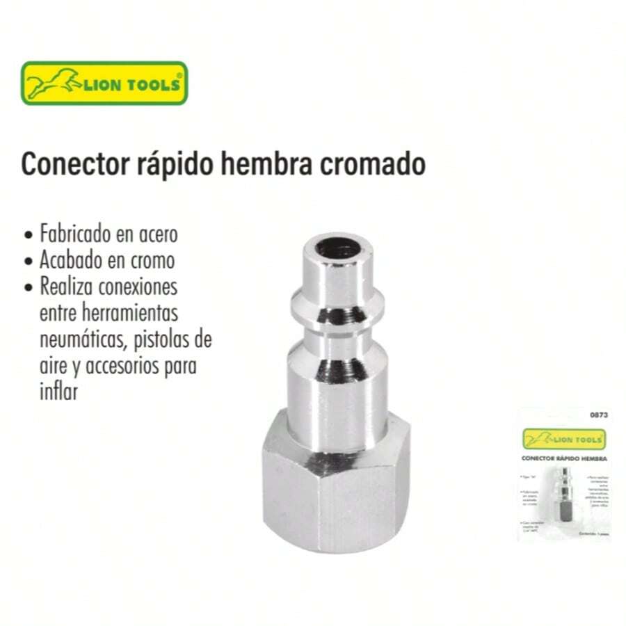 CONECTOR RÁPIDO CROMADO HEMBRA 0873 LION TOOLS | ACCESORIO PARA CONEXIÓN DE MANGUERA - Plateado - Ver 1