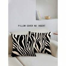 2pcs/Set Modern Style Black And White Zebra Pattern Linen Decorative Pillow Cover, 45cm*45cm/17.72in*17.72in Square, Single Side Printed, Soft And Comfortable, Suitable For Daily Home Decoration (Pillow Core Not Included) - 黑與白 - 查看 8