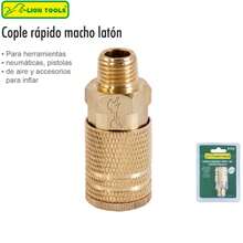 COPLE RÁPIDO TIPO "M" LATÓN MACHO 2123 LION TOOLS | ACCESORIO PARA CONEXIÓN NEUMÁTICA - Dorado - Ver 2