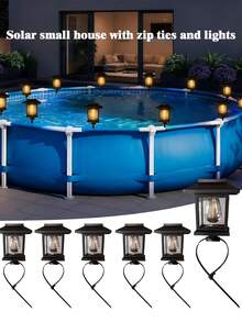 2/6个太阳能迷你房屋围栏灯，适用于花园、庭院、公寓阳台、蹦床以及圆形或方形围栏，这些围栏灯可为任何户外空间提供多样化和美丽的照明效果。 - Warm light - 查看 8