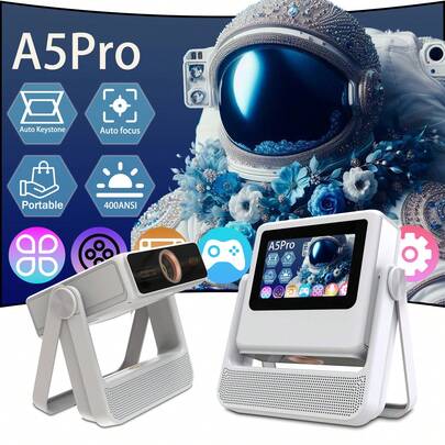 2026 Flagship DONGYINGA5 Android 12 Smart Projector, Supports 4K And 1080P Native Resolution, 400 ANSI Lumens Home Cinema Projector, 7-Inch Touch Screen, WiFi 6, Compatible With Android TV, Full HD Movie Projector, Suitable For Gaming, Computers, Smartphones