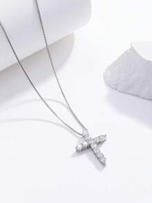 ELSEDES 1 pièce Collier pendentif en forme de croix en argent sterling S925 fait main avec des pierres précieuses scintillantes, bijou de qualité convenant pour le port quotidien des femmes - Argent - Voir 4