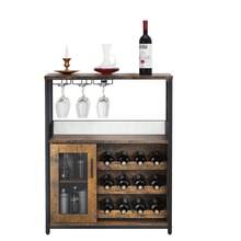 Mueble Bar de Vino 3 Niveles con Estante para Copas y Almacenamiento Multifuncional para Sala y Comedor - Marrón - Ver 7