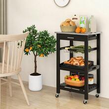GOFLAME Rolling Kitchen Storage Trolley Cart Cupboard Island Stainless Steel Counter Top - Black - View 5