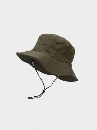 1pc Unisex Solid Color Bucket Hat With Drawstring, Lightweight Casual Outdoor Travel Hiking Sun Protection Hat, Suitable For All Ages, Summer