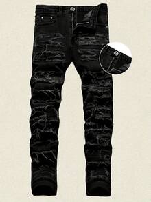 Men's Elastic Slim Fit Jeans Four Seasons Versatile Classic Style - 黑色 - 查看 6