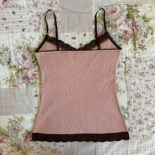Awevudst Women Y2k Fairy Grunge Tank Tops Vintage Aesthetic Lace Trim Cami Shirt Slim Fit Knit Ribbed Coquette Clothes - 紅色 - 查看 3