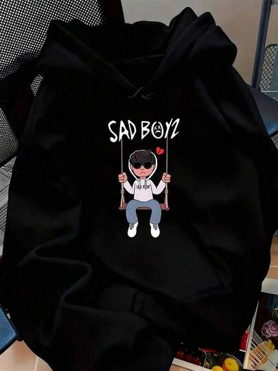 1 pieza de sudaderas para mujeres, sudaderas para mujeres, sudaderas para mujeres, ofertas baratas, ropa de invierno para mujeres, suéter grueso con capucha y patrón estampado SadBoyz, de alta calidad, corte básico, holgado para hombres y mujeres, versátil, lavable a máquina, mantiene el calor, cómodo, talla S~XL, diario, casual, deportivo, otoño e invierno, esencial, elementos esenciales de Navidad y Halloween.