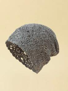 Vintage Flower Crochet Beanie Solid Color Hollow Out Breathable Knit Hats Elegant Skull Cap Beanies For Women Female - Nhiều màu - Xem 5