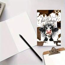1 buah Kartu Ucapan Ulang Tahun Sapi Lucu dengan Amplop - 11,99cm X 18,01cm Kartu Kertas Berkualitas Tinggi, Desain Sapi Lucu dengan Teks "Selamat Ulang Tahun", Cocok untuk Keluarga dan Teman - Set - View 3