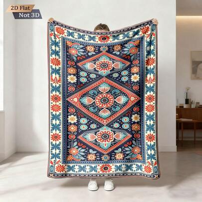 1pc Bohemian Floral Print Flannel Blanket, Soft Cozy Throw Blanket For Sofa, Bedroom, Study, Dorm, Office Bed, Camping Travel, Multipurpose Gift, Suitable For All Seasons, Great Gift For Girls, Boys And Room Decor