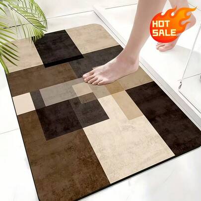 1PC Diatom Mud Bath Mat - Modern Geometric Checkerboard Pattern In Brown & Beige, Super Absorbent Quick-Dry Non-Slip Bathroom Rug, Soft Cozy Surface, Perfect For Bathroom, Kitchen, Entryway, Laundry Room | Home Decor, Bathroom Accessories, Bath Mat, Kitchen Decor, Rugs Living Room, Door Mat, Vintage Home Style, Room Decor, Holiday Gift Idea