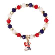 1 Piece Artistic Personalized Red White Blue American Emblem Beaded Bracelet, Color Mix Design Unisex Wristband, Fashion All-Match Jewelry For Men And Women - Pha lê Hoa Kỳ - Xem 10