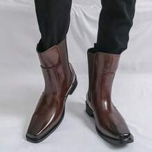 Giày bốt cao cổ bằng da chất lượng cao, giày bốt cao cổ nhẹ, giày bốt Chelsea da thời trang đường phố dành cho nam giới. - màu nâu - Xem 2